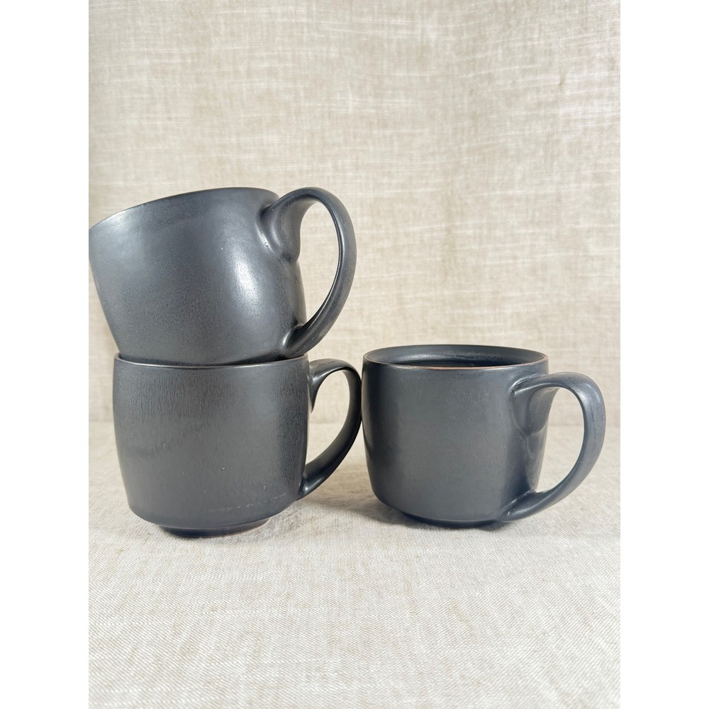 Unbranded Stoneware Coffee Mugs Set of 3 Black Good Matte Minimalist Vintage